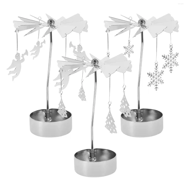 Portacandele 3 pezzi Decora supporto girevole Alberi di Natale Tealight rotante Lampada da cavallo al trotto in ferro battuto Decori