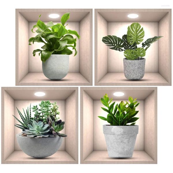 Wallpapers 4 pcs adesivo de parede adesivo decalque para casa adesivos decoração planta flores pote impressão