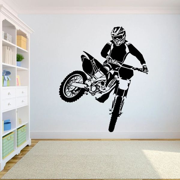 Adesivos de parede decalque motocross bicicleta da sujeira adesivo quarto esporte motocicleta meninos adolescente cartazes decoração garagem mural p853