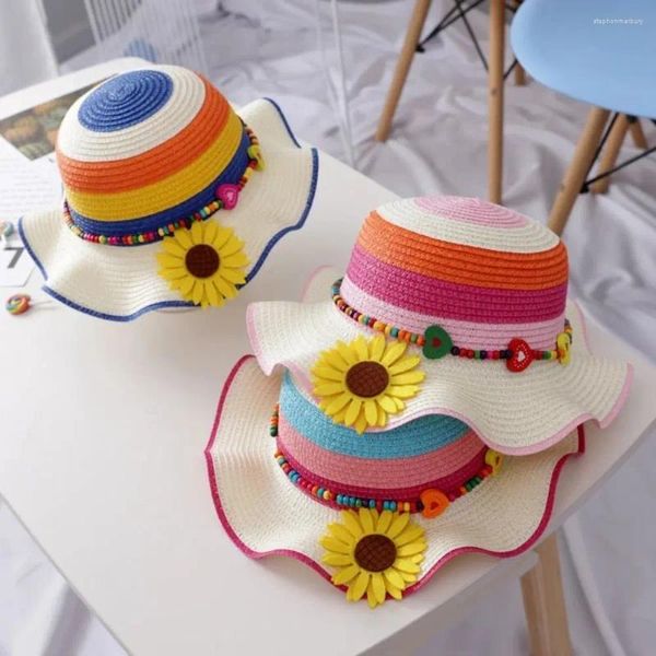 Cappelli a tesa larga Morbido Dolce Girasole Regalo per Ragazza Cappello Panama da Viaggio Traspirante Berretto in Stile Coreano Visiera Parasole per Bambini in Paglia