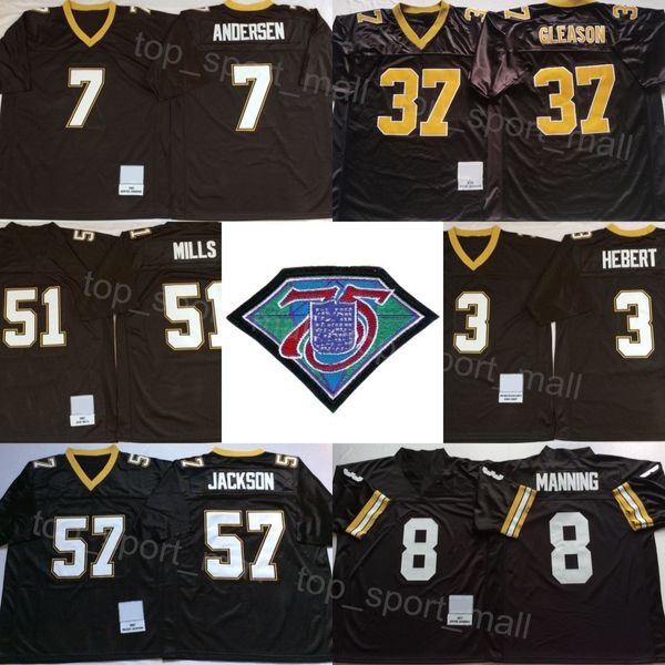 2004 1971 1987 1991 Retro Futebol 57 Rickey Jackson Jersey 7 Morten Andersen 3 Bobby Hebert 51 Sam Mills 8 Archie Manning 37 Steve Gleason Vintage Todo Costurado Homem