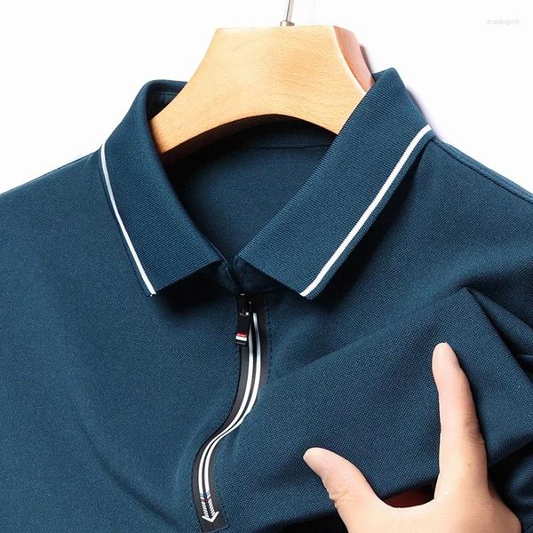 Polos masculinos negócios lazer moda versátil manga comprida polo pescoço camiseta estilo primavera/verão