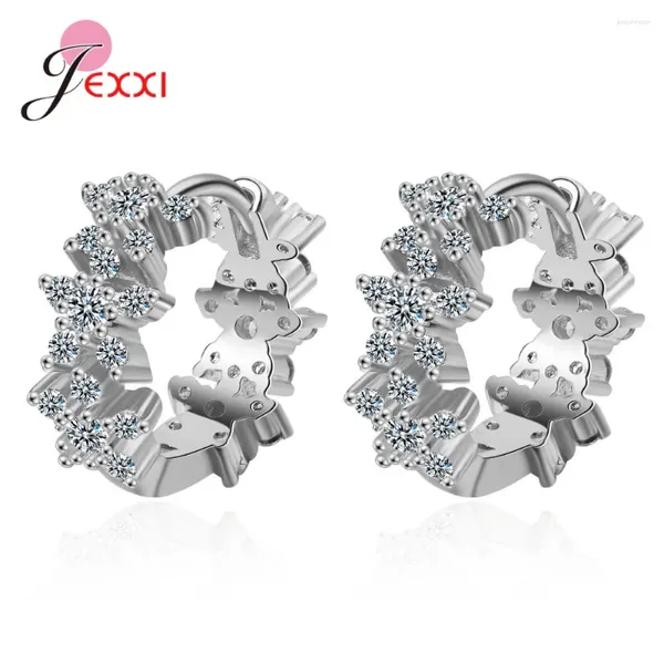 Orecchini a cerchio all'ingrosso argento sterling 925 piccolo cristallo lucido per donne ragazze adorabili accessori per gioielli per feste di compleanno