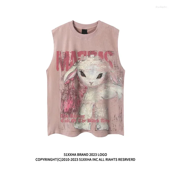 Serbatoi da donna T-shirt rosa da donna Harajuku Coreano Y2k Stampa grafica Tee Top T-shirt senza maniche estetica elegante vintage anni 2000 Trashy