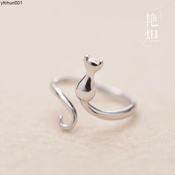 Anello in argento sterling del Giappone e della Corea del Sud Femmina gattino super carino regolabile Personalità della moda Meow Star Anello per dito indice umano Coda di gioielli