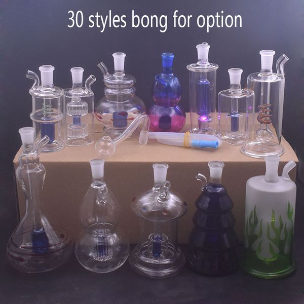 30 Styles Günstigste Mini-Glas-Ölbrenner-Bong-Wasserpfeifen Honeycomb Recycler Dab Rig Handbongs Ashcatcher Ice Hookah zum Rauchen mit 10-mm-Ölbrennerrohr