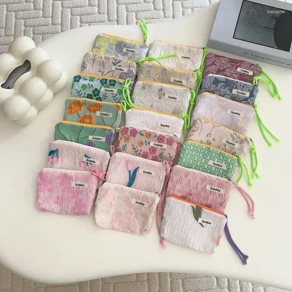 Sacos de armazenamento Pequeno floral guardanapos sanitários saco fone de ouvido bonito mulheres carteira mini bolsa de embreagem moeda algodão cartão fresco