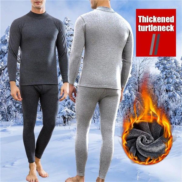 Homens sleepwear inverno roupa interior térmica conjunto para homens camisa inferior espessada longa johns 2 pcs grosso velo pijama terno desgaste interno básico