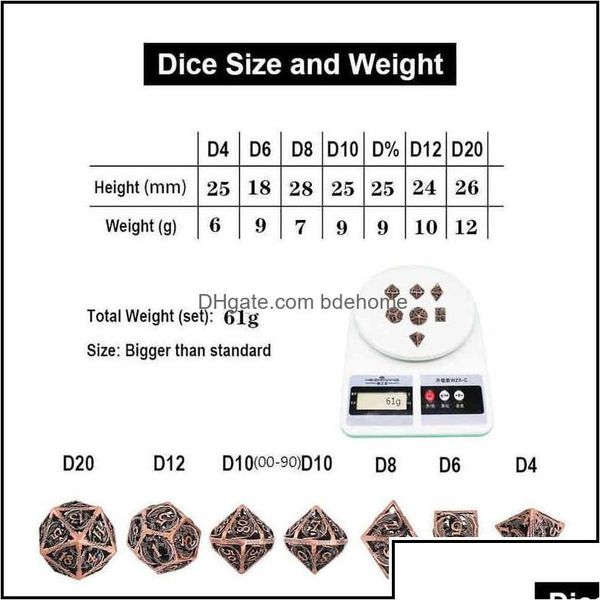 Spiele im Freien Aktivitäten Freizeit Sport im Freien 7-teiliges Würfelset aus reinem Kupfer mit Hohlmetall Dd Polyedrisch für Dnd Dungeons And Dragons3328 Ot1Wr