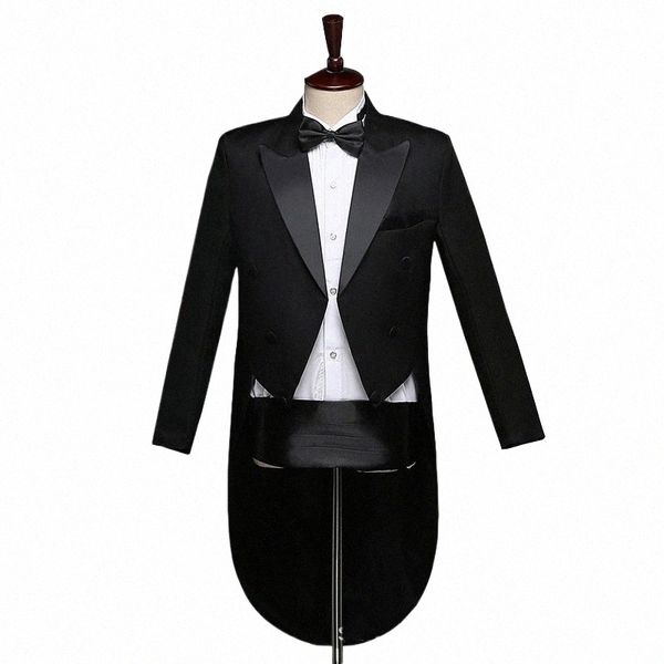 Masculino clássico preto brilhante lapela cauda casaco smoking casamento noivo cantor 2 peças ternos dr casaco caudas festa mostrar tailcoats o7ne #