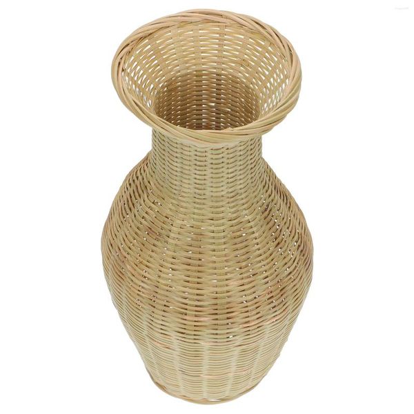 Vasos vaso de bambu vaso de flores secas recipiente tecido cesta desktop vaso ornamento arranjo tecer