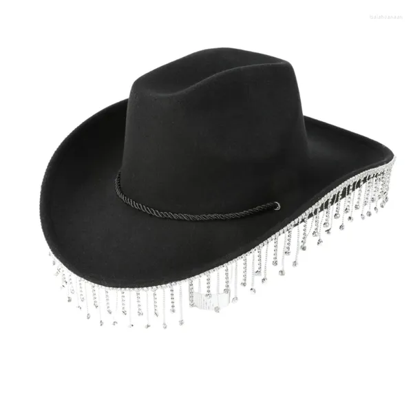 Berets franjas diamante cowboy chapéu para adulto carnaval festa traje despedida de solteira acessórios pogal