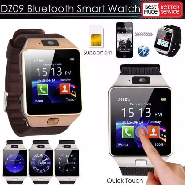 Orologi Touch Screen digitale Smart Watch DZ09 Bracciale Fotocamera Orologio da polso Bluetooth Scheda SIM Smartwatch Ios Telefoni Android Chiamata di supporto