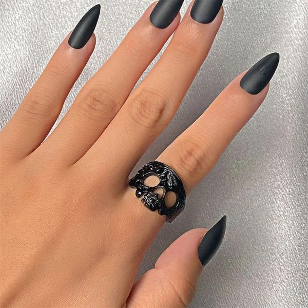 Cluster Ringe Luxus Schädel Ring Für Frauen Männer Punk Hip Hop Hohl Skelett Verstellbare Öffnung Halloween Party Schmuck Zubehör Geschenk