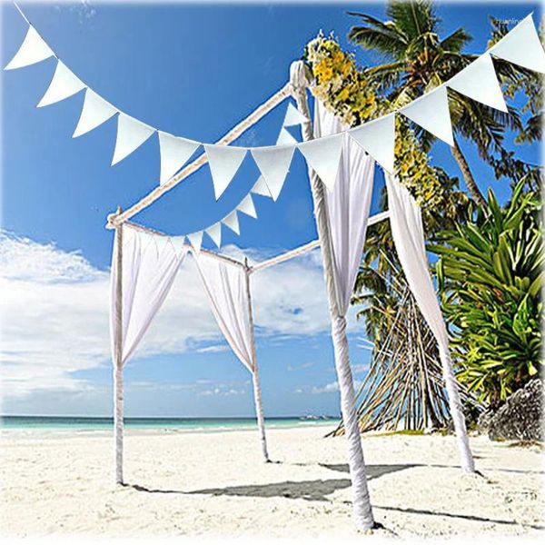 Decoração de festa grande 20 bandeiras 8m laço branco tecido de seda bunting bandeira bandeira guirlanda casamento / aniversário / bebê mostrar acessório decorativo