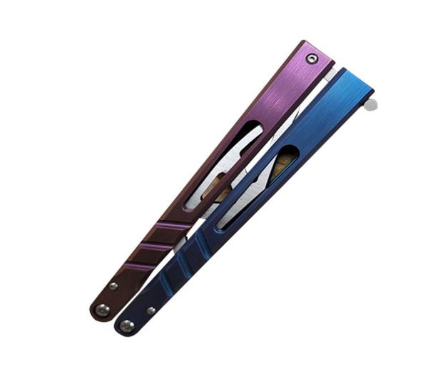 Theone Balisong AB Butterfly Training Trainer Faca Mistura de cores Uma peça alça de titânio D2 Sistema de bucha de lâmina Jilt Swing Kniv7317365