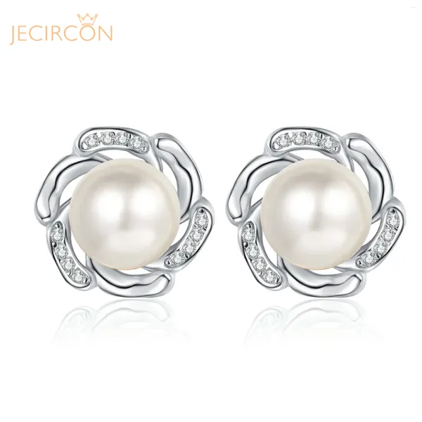 Brincos de garanhão jecircon 925 prata esterlina para mulheres moda simples 0.15 quilates moissanite orelha studs 9mm pérola botões jóias doces