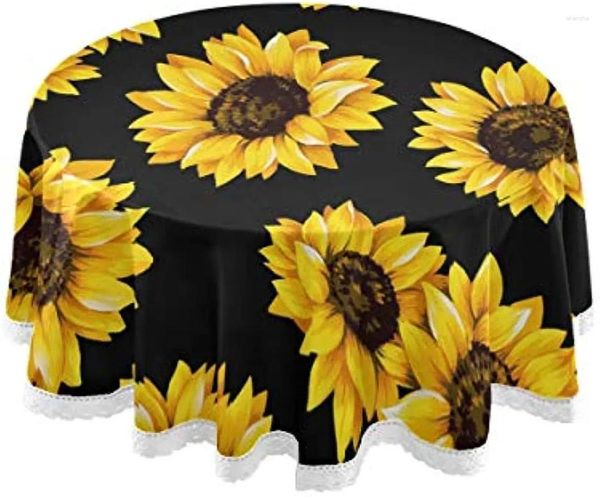 Pano de mesa vintage girassol floral preto poliéster lavável borla capa de renda para piquenique jantar festa diâmetro 60