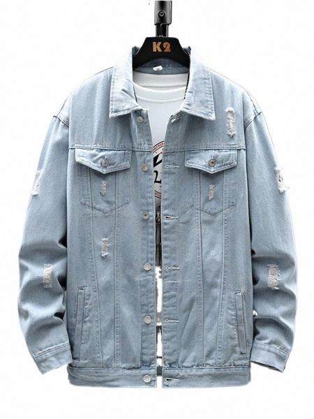 Herbst Jungen Gebrochener Mantel 2023 Bequeme beiläufige lose Fi Shop Tragen Sie alle passenden einfarbigen männlichen Denimjacke N29z #