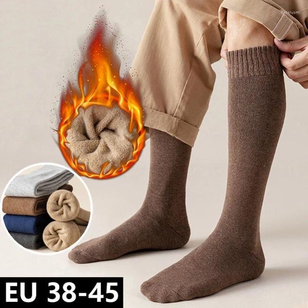 Мужские носки EU38-45, длинные зимние мужские носки из утепленной шерсти, термокомпрессионное полотенце, удобное теплое полотенце до икры, снег