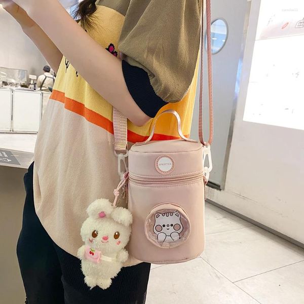 Sacos da noite Canvas Water Cup Bag Cartoon Animal Padrão Cilindro Bonito Boneca Balde PU Carta De Couro Impresso Cruz Corpo Telefone