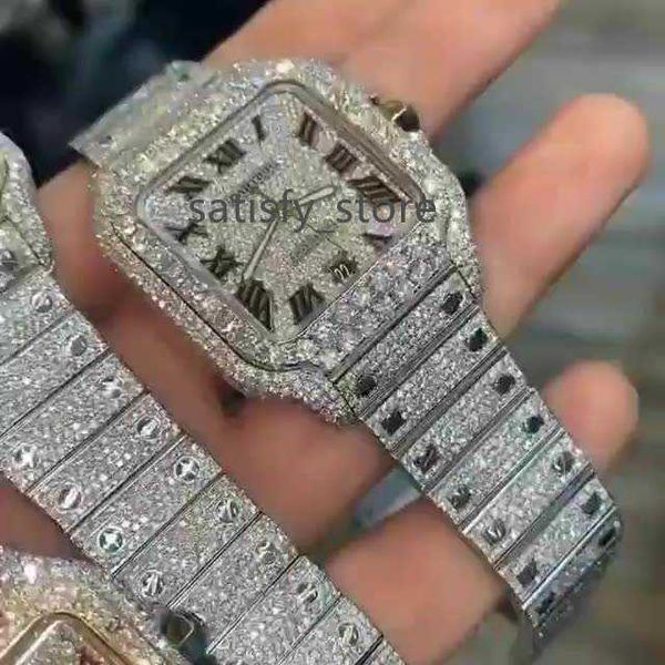 Luxus Dropshipping China Großhandel Bunte Regenbogen Diamant Uhren Männer Gold Bling Hip Hop Iced Out Uhr
