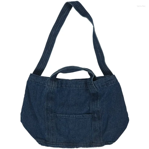 Bolsas de ombro Denim Slouch Bag Casual Jean Tecido Bolsa Lazer Estilo Coreano Moda Japonês Messenger Top-Handle Azul Marinho
