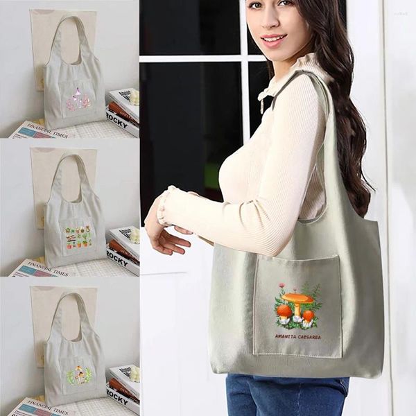 Сумки для покупок Складная сумка Многоразовая сумка-шоппер Повседневная женская парусиновая сумка большой емкости с грибным принтом на плечо