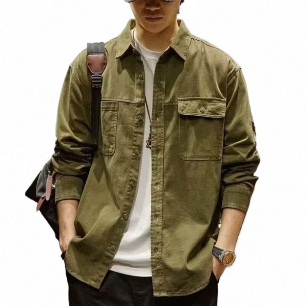 American Vintage Safari Style Men Cott Giacca Primavera Autunno Nuovo Streetwear Fi Army Green Allentato Abbigliamento maschile Cappotti casual A7nL #