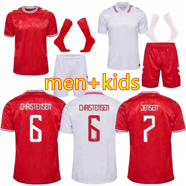 2024 Dinamarca Futebol Jersey Euro Cup Nova Seleção Nacional Camisa de Futebol 24 25 Homens Crianças Kit Conjunto Completo Uniforme CHRISTENSEN JENSEN ERIKSEN DOLBERG