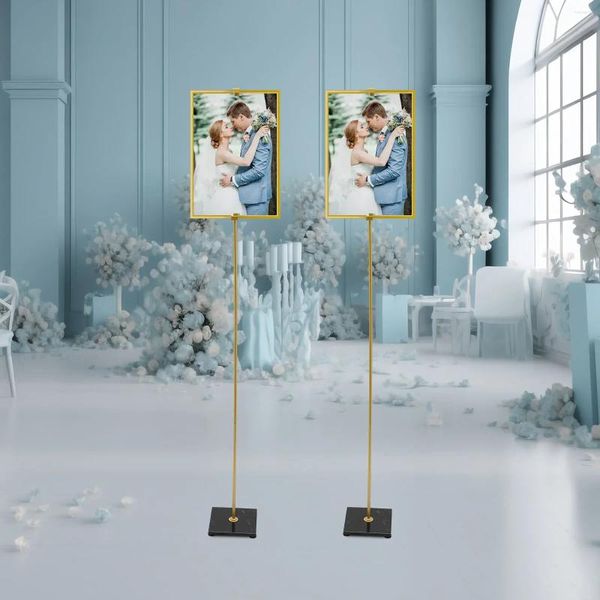 Piatti decorativi Cavalletto da 1,6 m per poster di nozze Poster in acciaio dorato e marmo Matrimoni Celebrazioni Feste