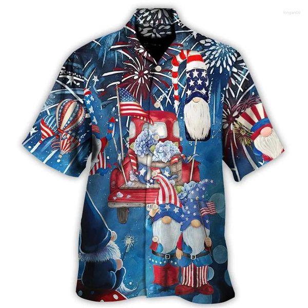 Мужские повседневные рубашки с американским флагом, гавайская рубашка с 3d принтом для мужчин, летние топы с короткими рукавами и рисунком животных, свободные пуговицы с лацканами для пляжа и улицы