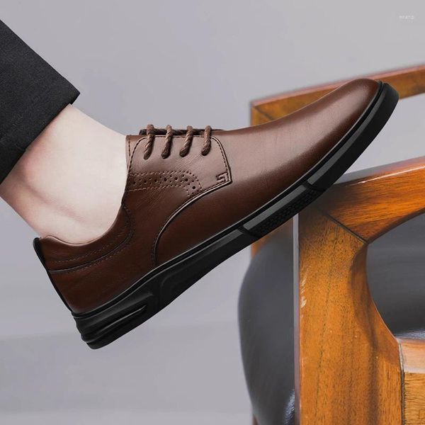 Freizeitschuhe 2024 Herren Kleid Leder Slip On Echte Schnürung Oxford Business Männliche Schuhe Spitzschuh