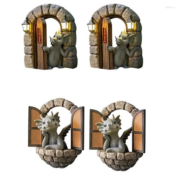 Estatuetas decorativas 2 peças decoração de jardim decoração de parede estátuas de dragão pequeno lindo quintal escultura resina