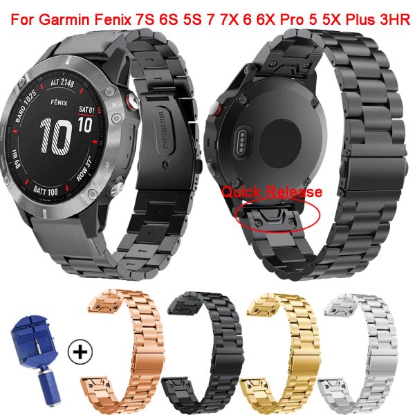 Casos 20 22 26mm pulseira de aço inoxidável para garmin fenix 7 7s 7x 6s 6 6x pro 5S 5 5x plus 3hr relógio pulseira de liberação rápida