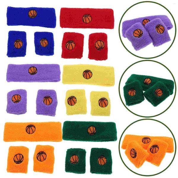 Suporte de pulso 6 conjuntos de pulseiras esportivas bandana moda sweatbands criança suor banda suprimentos