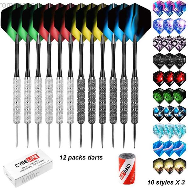 Darts CyeeLife 12PCS 18g Stahlspitzen-Dartpfeile mit Nylonschaft mit 30PCS Flights 1PCS Spitzer 24327