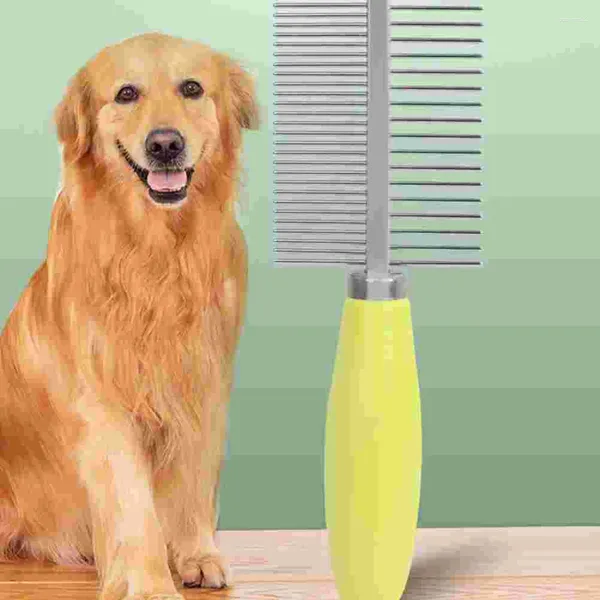 Vestuário para cães Pente de cabelo solto para animais de estimação com cabo para escova de gato Loja de beleza (amarelo)