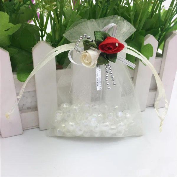 Envoltório de presente 100 pçs/lote high-end denso organza saco coreano tulipa padrão sacos de casamento cordão doces jóias bolsas 9 12cm