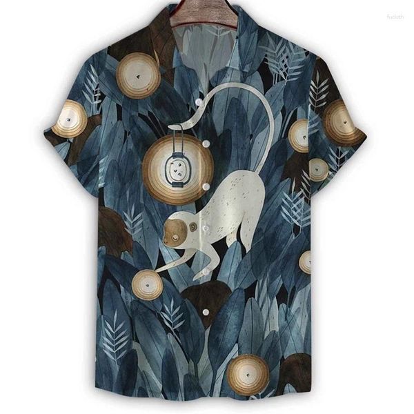 Camicie casual da uomo Moda Fiore Stampa 3d Camicia hawaiana Uomo Estate Maniche corte Risvolto Tee Harajuku Street Animal Pattern Button Camicetta