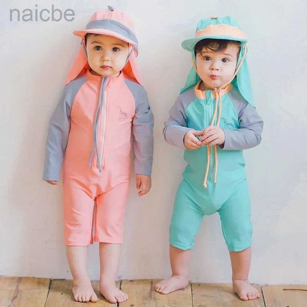 Costumi interi per neonate e bambine Costumi da bagno a maniche lunghe per bambini Costumi interi per bambini Anti-UV Cappello per il sole Dinosauro 3D Costume da bagno per bambini Costume da bagno per bebè carino 24327