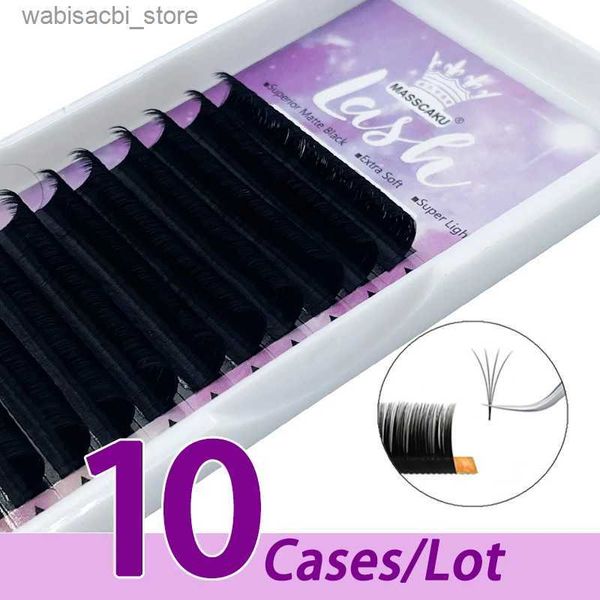 Falsche Wimpern 10 Kartons/Los MASSCAKU 0,03 0,05 0,07 Blooming Matte Black Mink Silk Hand Made Perfect Siberian Easy Fan Eyelash extensions24327