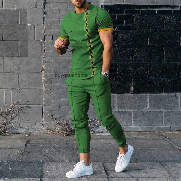2024 neue Trainingsanzug Männer Sommer Ethnischen Stil Irish 3D Gedruckt Herren Kurzarm T-shirt Und Lange Hosen Zwei Stück Set für Freizeit Kleidung