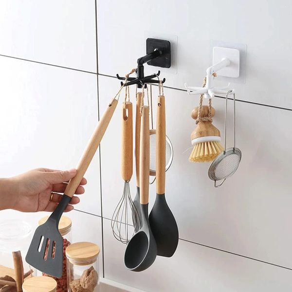 Ganci Cucina Girevole a 360° Gancio Pieghevole Appendiabiti Multifunzione Senza Fori Bagno Asciugamano Cucchiaio 6 Utensili