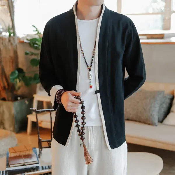 Abbigliamento etnico Tang Costume Antico stile cinese migliorato Cappotto in lino di cotone Ju Shi da uomo Abito Zen retrò