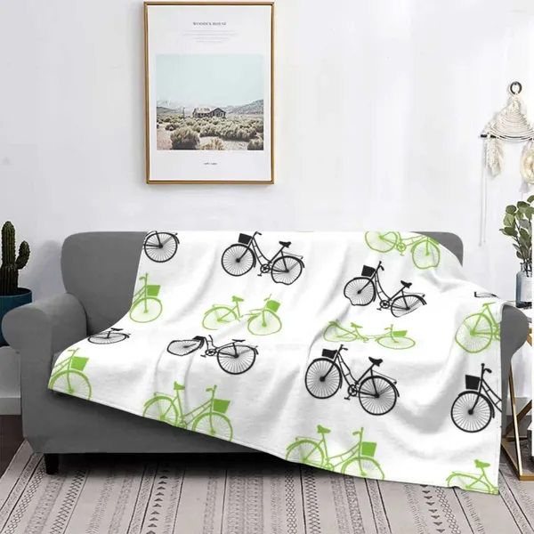 Coperte Biciclette verdi e nere Biciclette d'epoca Modello senza cuciture Comodo divano letto di alta qualità Coperta morbida Vecchio set Art Ride Line