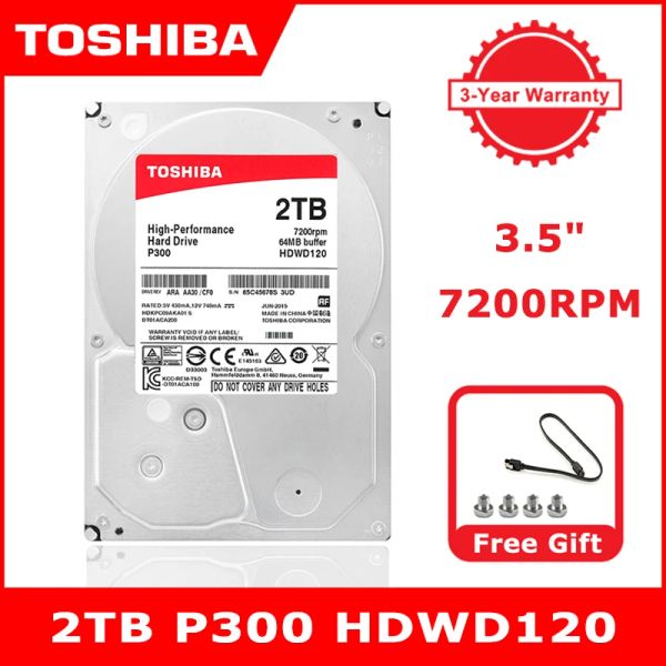 Laufwerke Toshiba 2 TB Festplatte 3,5 Zoll SATA3 6 Gbit/s 7200 U/min 64 MB Puffer interne mechanische Festplatte Desktop-PC Computerspeicher HDWD120