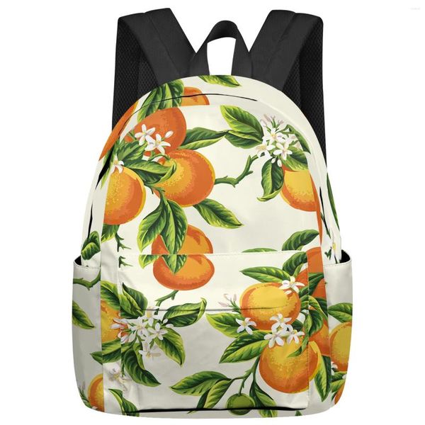 Рюкзак с рисунком зеленого листа, фруктов, оранжевого цвета, большой емкости, с несколькими карманами, дорожные рюкзаки, школьная сумка для подростков, женские сумки для ноутбука, рюкзак