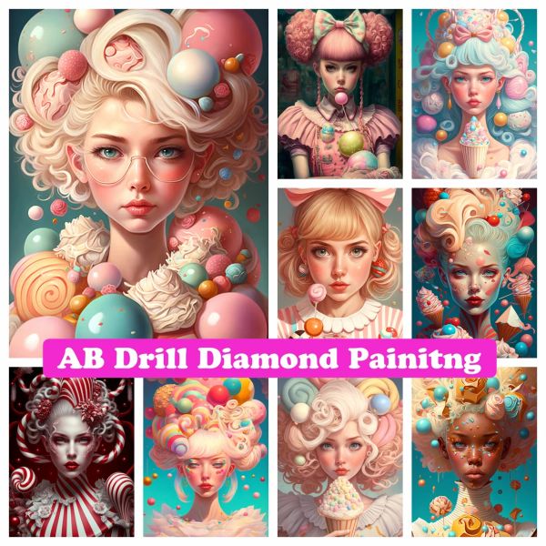 Stitch Candy Land Girls 5d DIY AB Diamond Painting Picture desenho animado Arte Bordado Bordado Rhinestone Mosaic Cross Stitch Decoração Decoração Presente