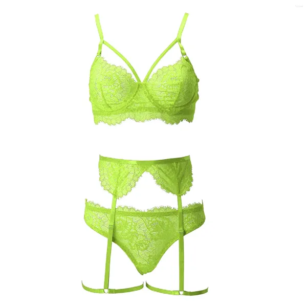 Set di reggiseni Lingerie Sexy Donna Lenceria Para Damas Reggiseno di pizzo floreale Reggicalze Perizoma Completo da donna Set di biancheria intima di colore solido Bielizna Damska